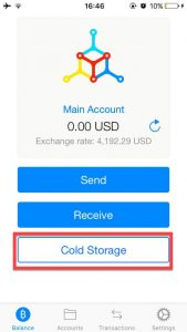 Mycelium Bitcoin cold storage spending