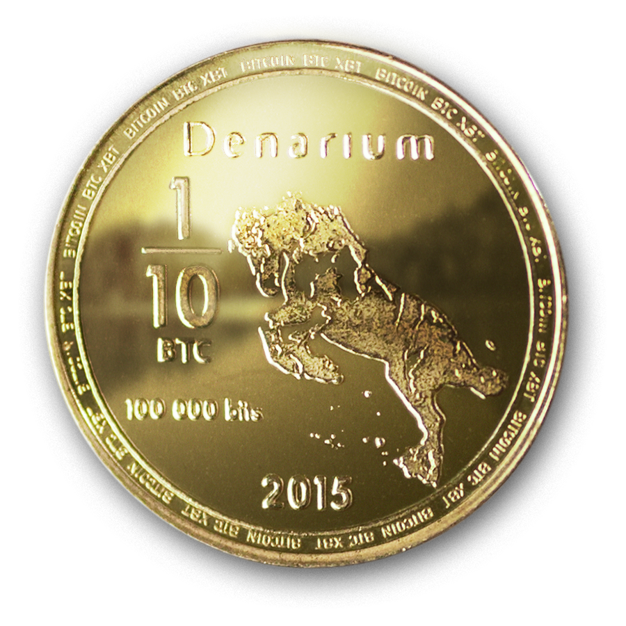 bitcoin coin, coin wallet, gold plated, Denarium, 1/10 BTC