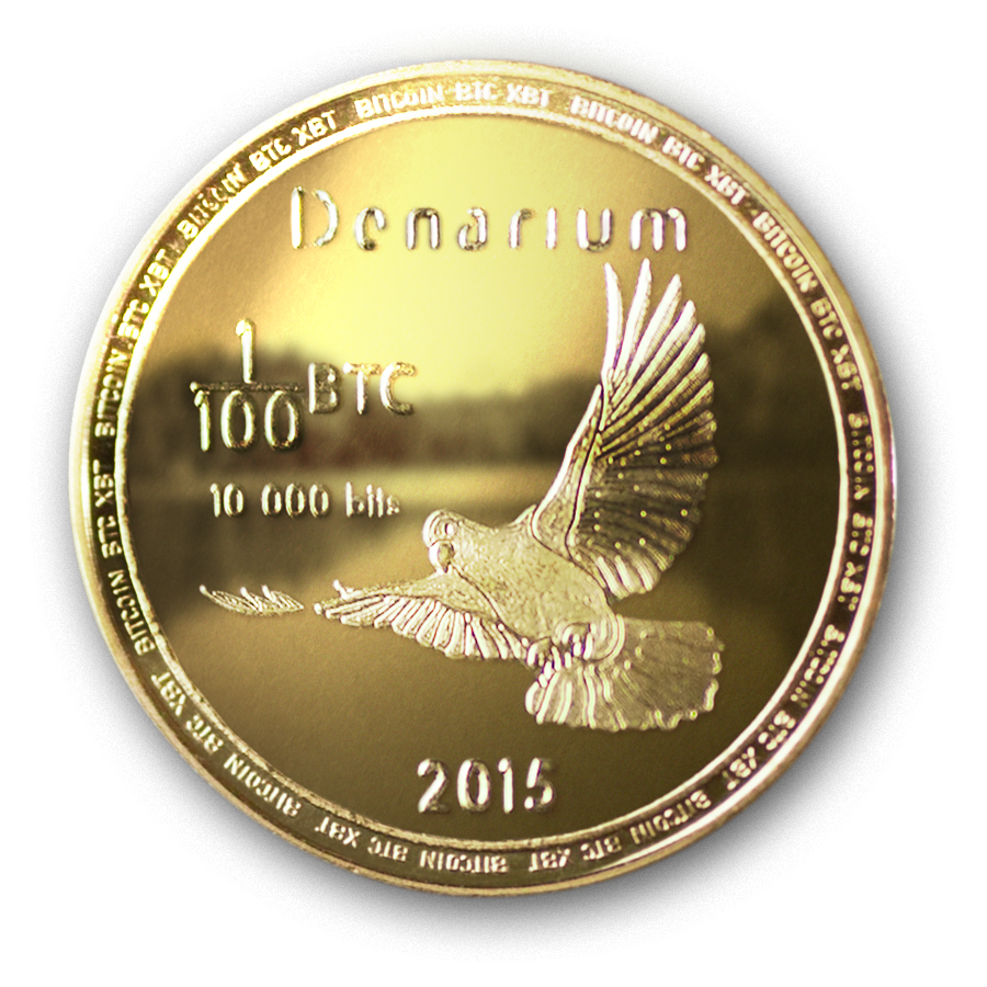 bitcoin coin, coin wallet, gold-plated, Denarium, 1/100 BTC
