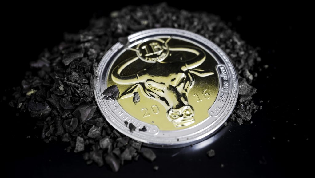 Denarium Physical Bitcoin coin 1 BTC Silver Golden Edition,