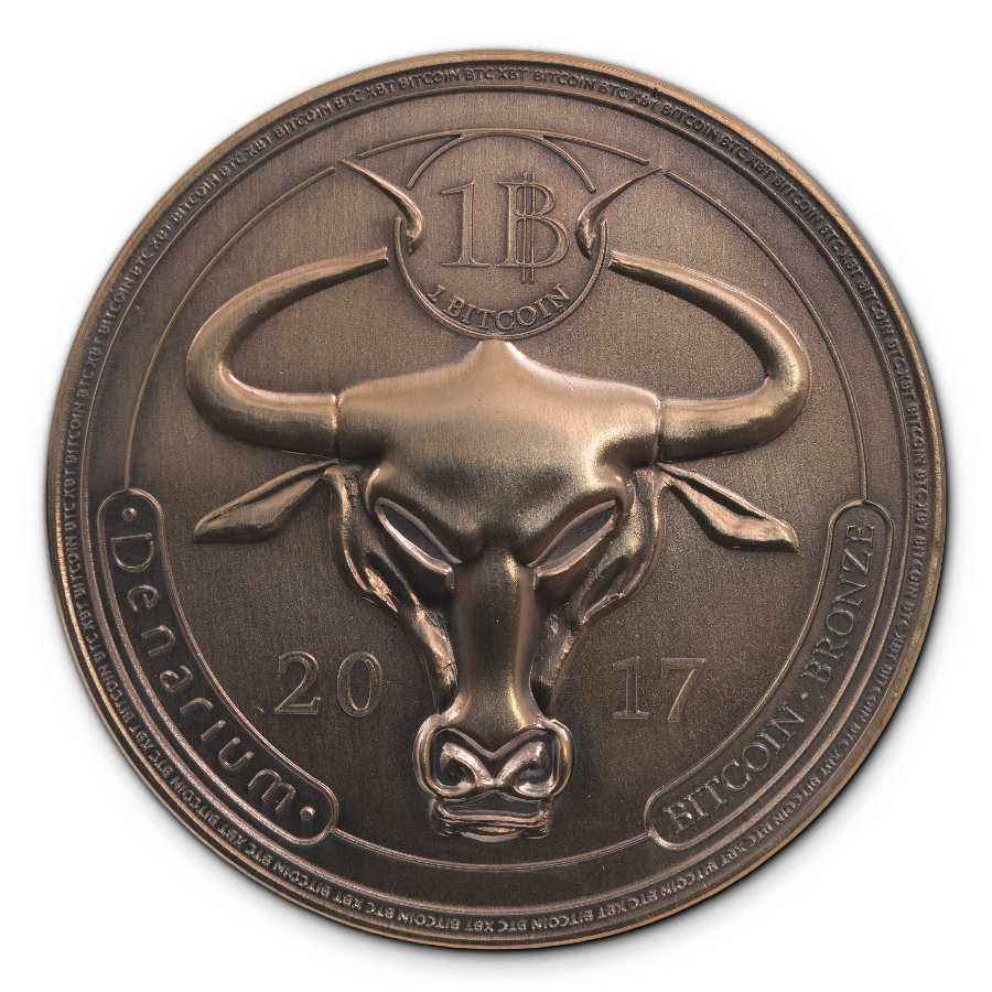 Denarium 1 BTC Bronze Patinated 2017, custom bitcoin wallet coin, physical bitcoin,
